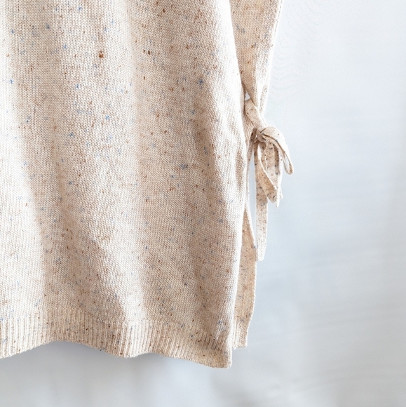 Loft Oversized Poncho Sweater XS Cream Tie Sides Speckled Knit - Picture 8 of 12